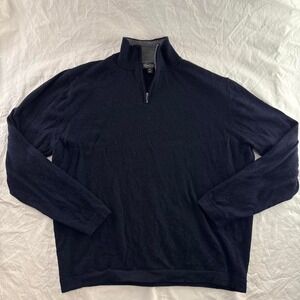 Garret Scott Mens Navy Merino Wool 1/4 Zip Sweater Sz XL Preppy Academia